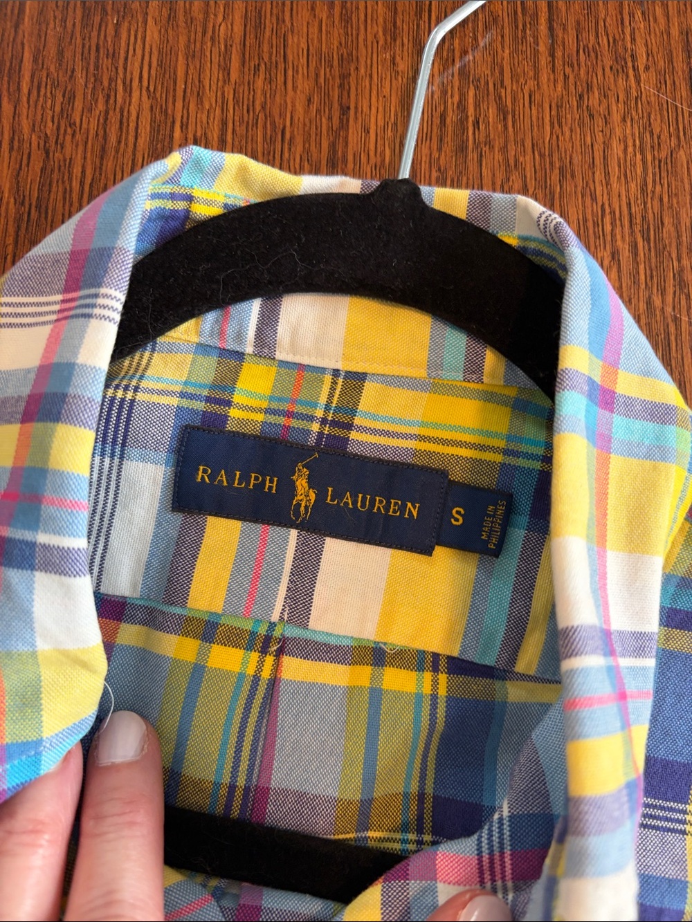 Ralph Lauren Yellow, Blue White Plaid Short-Sleeve Button-Down Shirt small - Picture 3 of 6